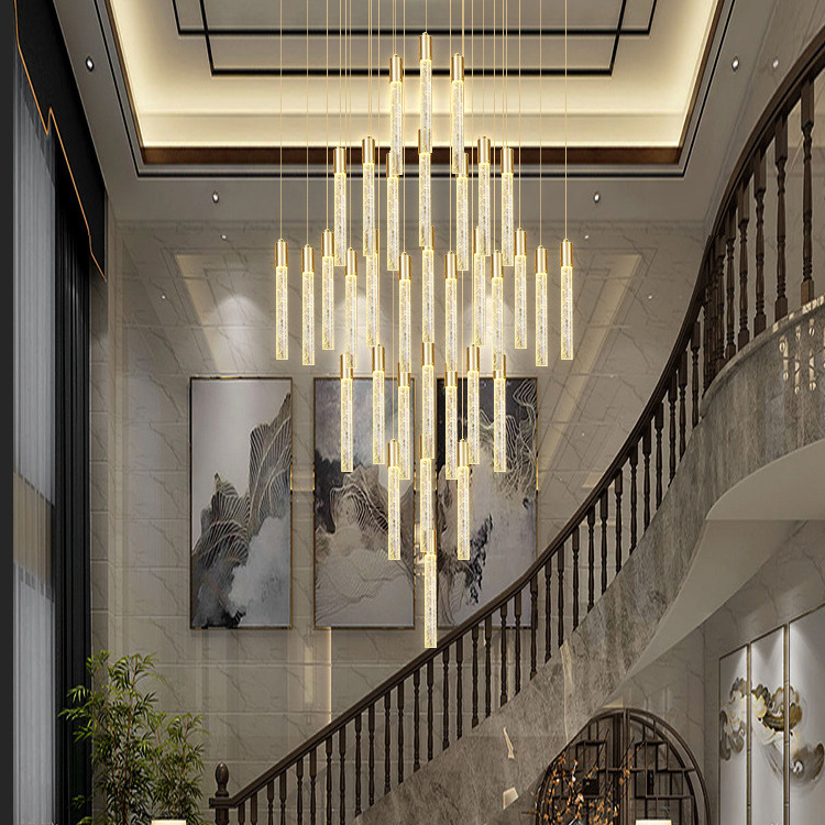 Drop Big Luxury Modern High Ceiling Lobby Villa House Hanging Stair Crystal Lamps Led Long Chandelier Pendant Light Fixture