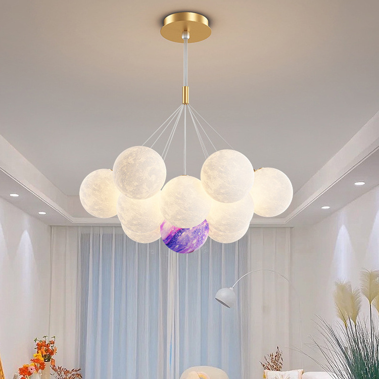 Modern Moon Lampshade Acrylic Pendant Light For Home Child Bedroom LED Decor Lighting Bubble Chandelier Ball Shape Pendant Light