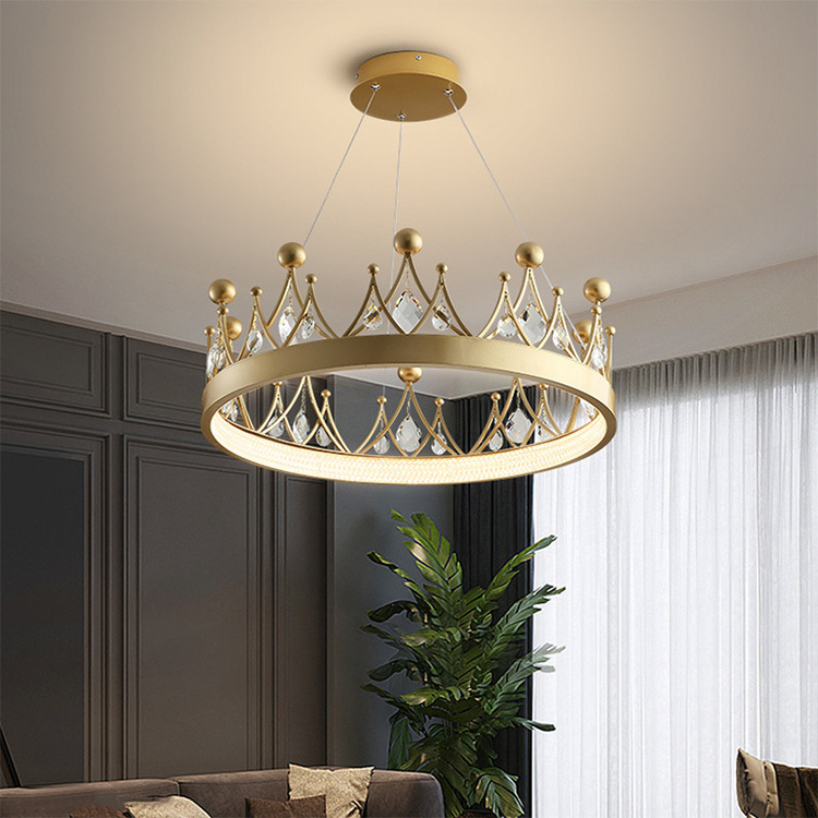 Nordic Lamp Luxury Crystal/Acrylic Chandelier Simple Modern Led Crown Princess Room Girl Bedroom Pendant Ceiling Light