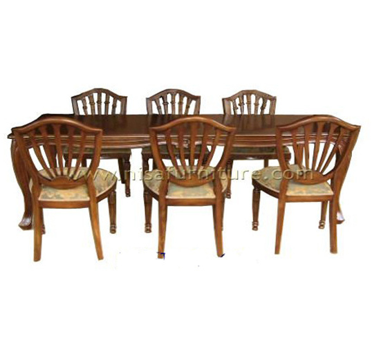 Classic Solid Wood Dining Tables and 6 Chairs set Room Furniture