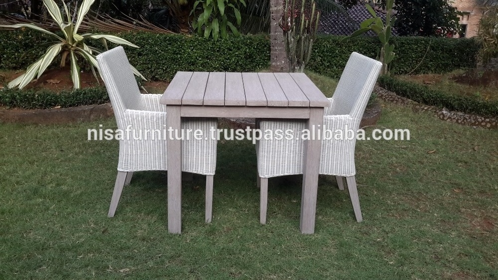 Garden Teak Dining Table set and 2 Chairs synthetic rattan material outdoor Indonesia furniture