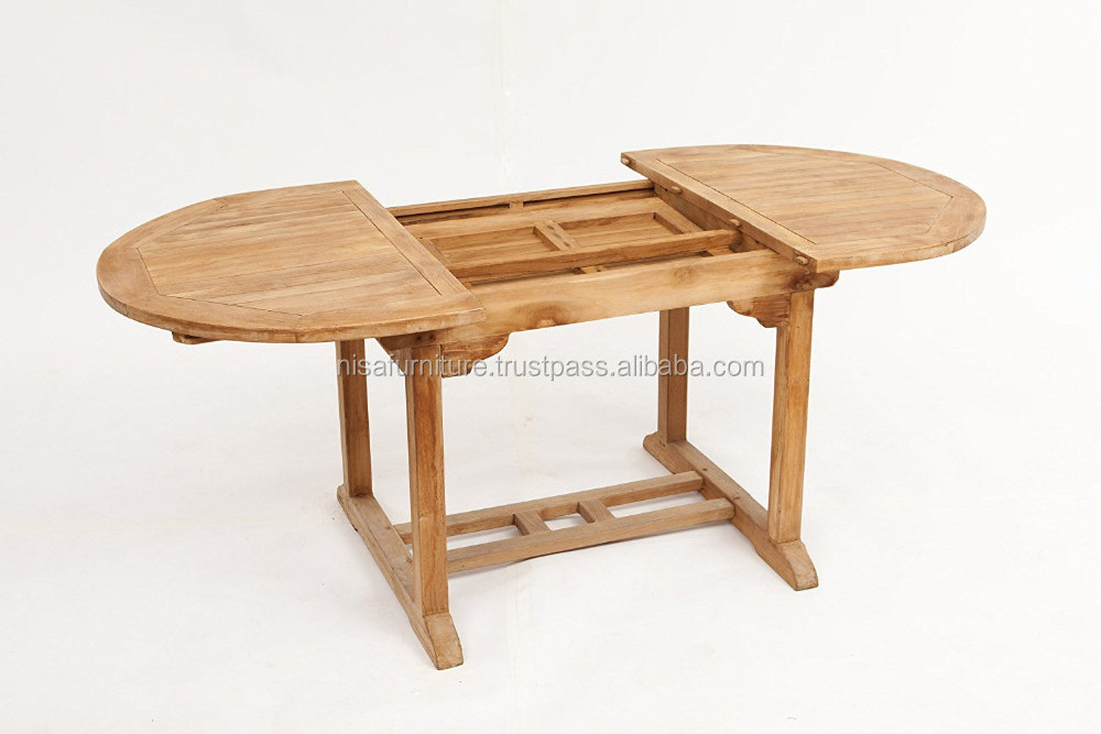 Teak wood price Oval Double Extension Table with 6 Stacking Chairs furniture outdoor dining table set otherhomefurniture