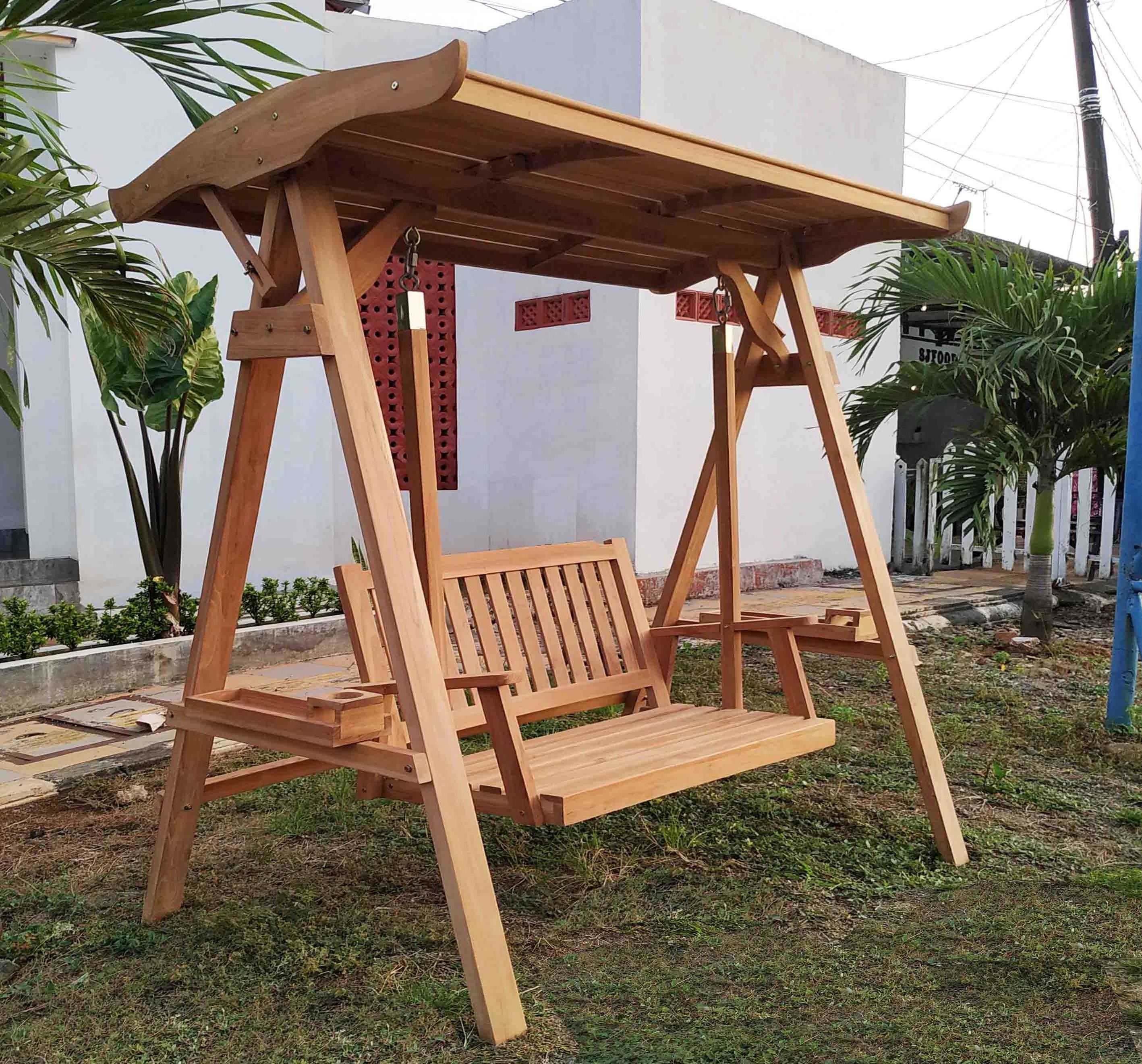 New Patio Garden Outdoor Teak Wooden Swing Bench Chair  Furniture Indonesia