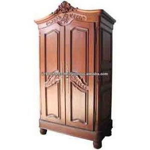 French Provincial Antique Style solid wood Armoire wardrobes With Two Doors in Walnut