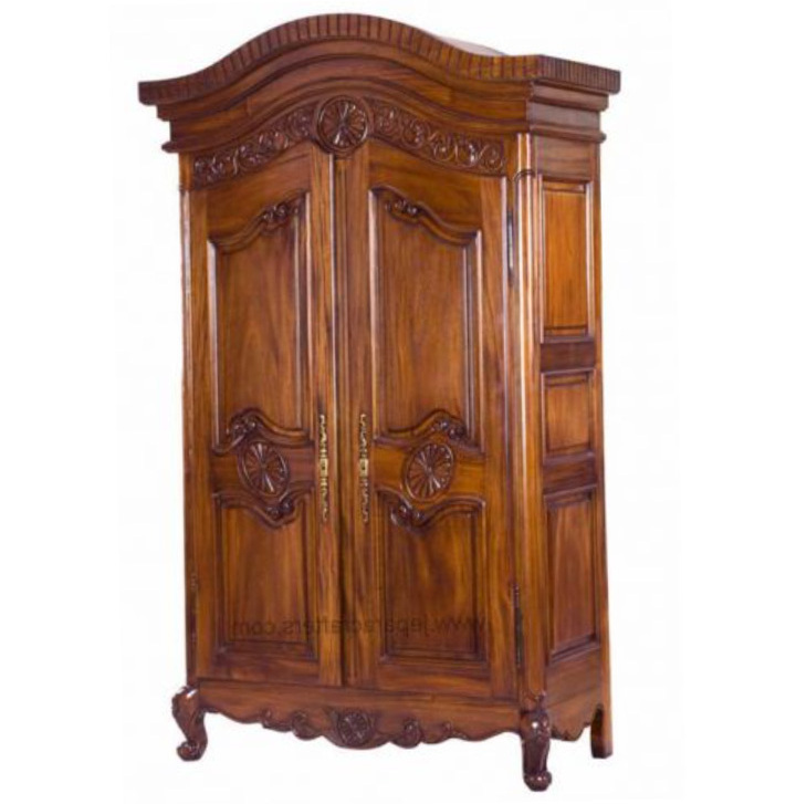 French Provincial Antique Style Wardrobe Armoire Classic Brown Walnut Wooden Closet 2 doors