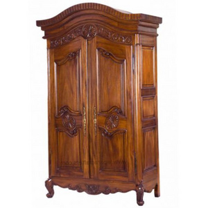 French Provincial Antique Style Wardrobe Armoire Classic Brown Walnut Wooden Closet 2 doors