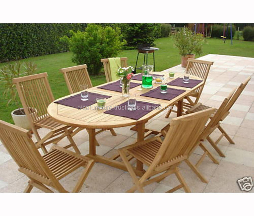 Teak Wood Indonesia 8 Folding Dining Chairs and Table Set Outdoor Garden Furniture