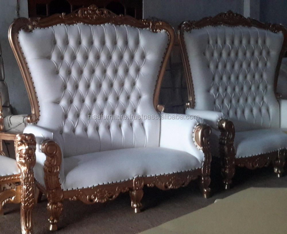 French Upholstery Synthetic Leather King Double Throne Gold baroque living room Chairs sofas(old)