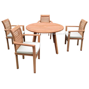 Round table modern design Stacking Chair Horizontal Slats Teak dining chairs and table Outdoor Patio Garden Sets Furniture