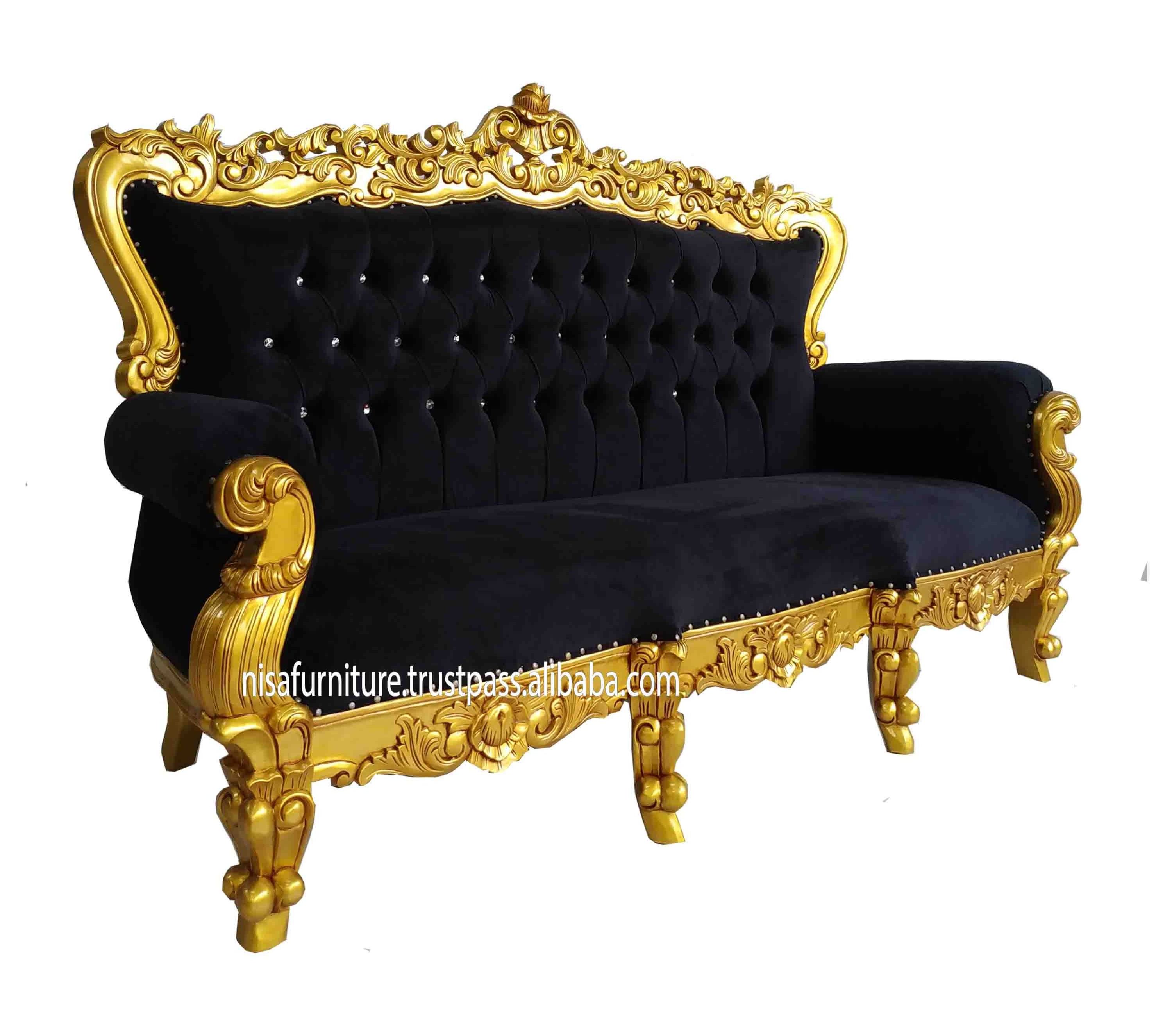 Gold Black Velvet French Rococo Baroque Living Room Sofas(old)