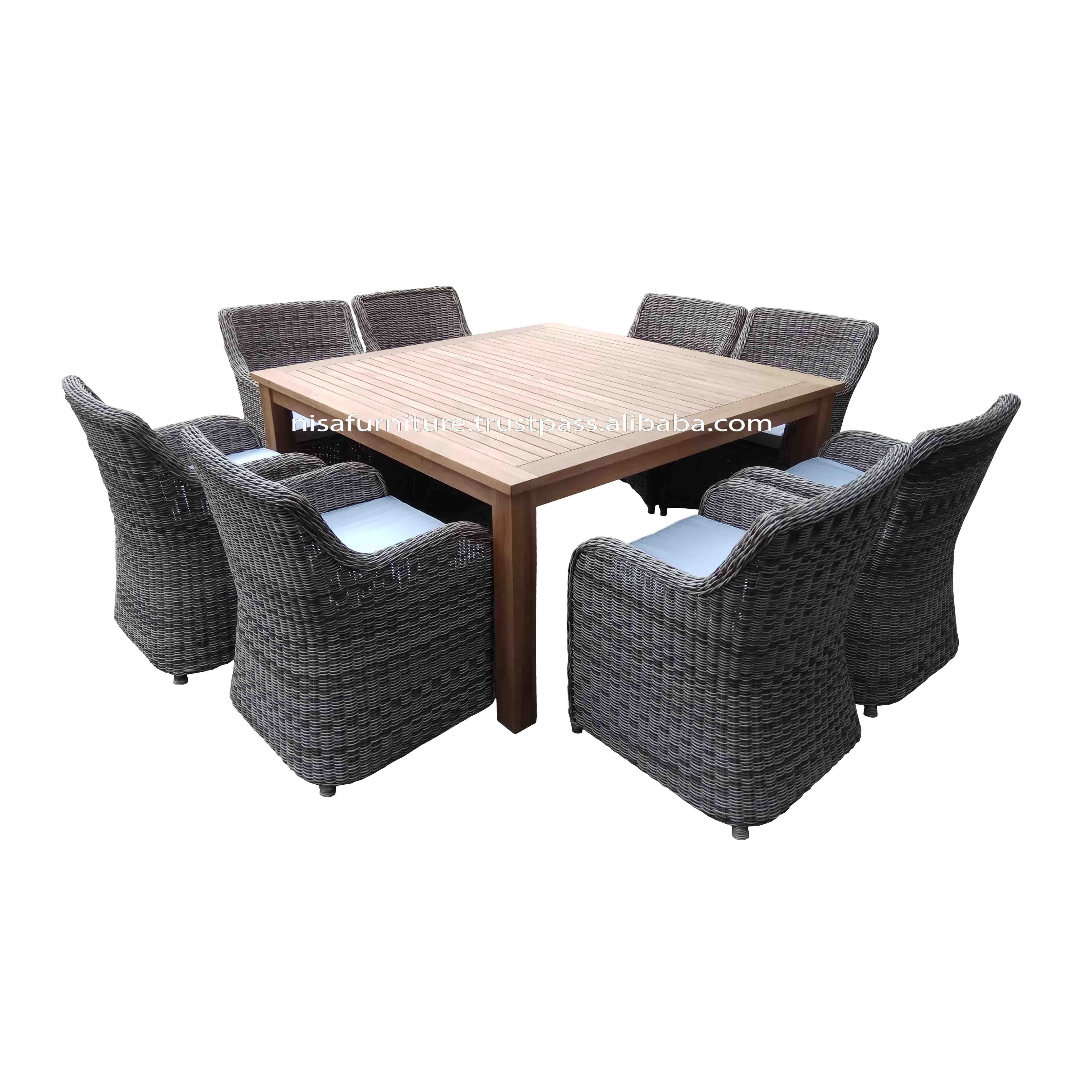 Synthetic Rattan Wicker Teak Wood  Square dining table chairs Garden Outdoor Furniture Sets