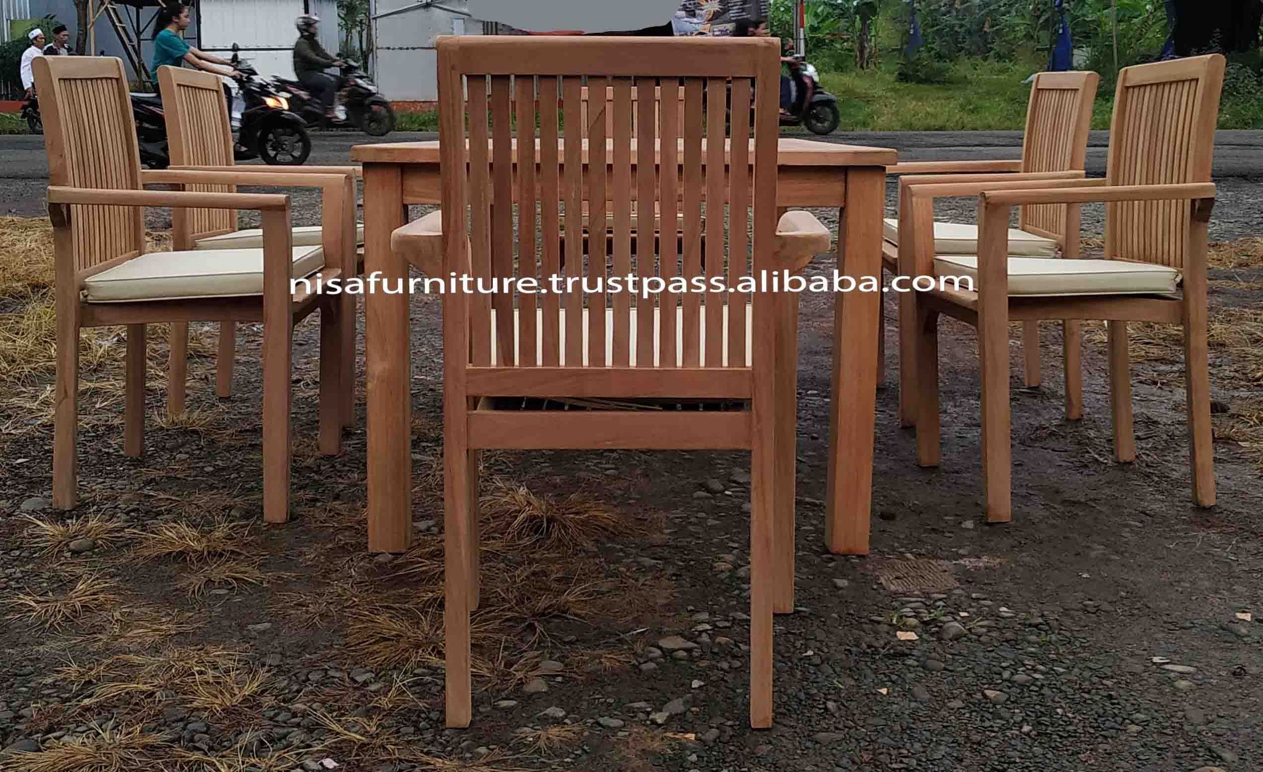 Stacking Chair Vertical Slats Rectangular Teak dining chairs and table Outdoor Patio Garden Sets Furniture