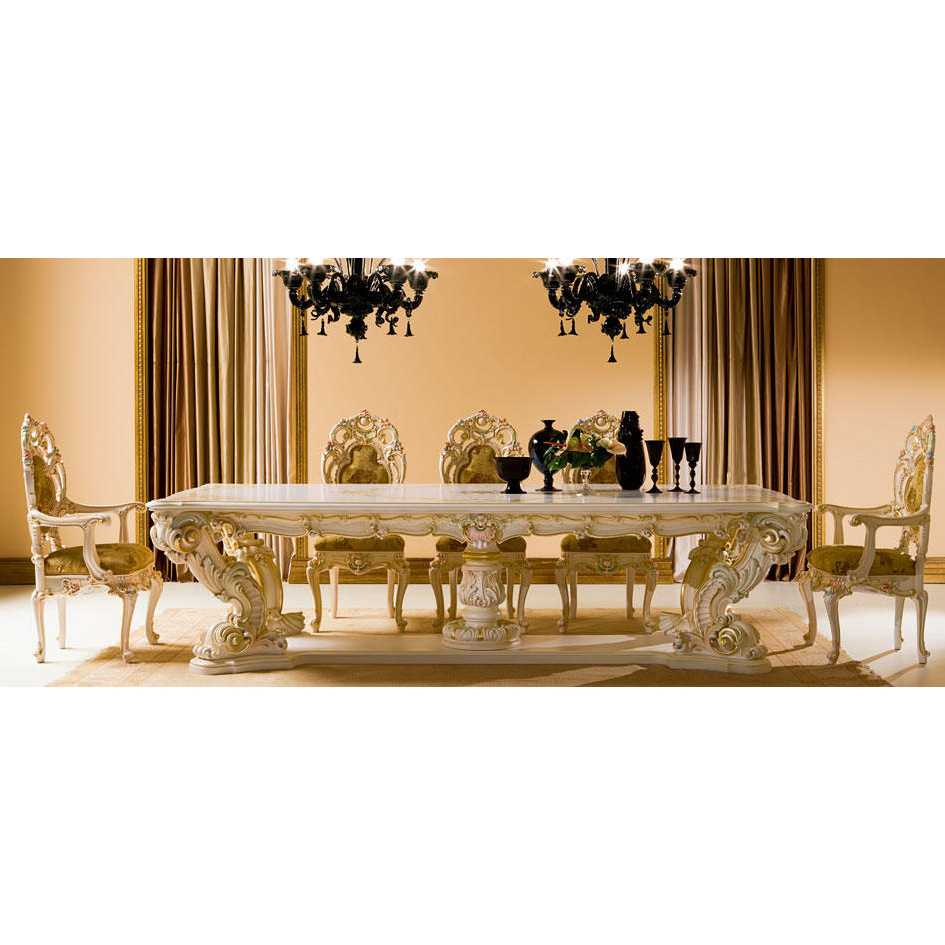 French Baroque Dining Tables And Chairs White Solid Room Furniture