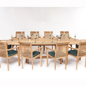 Dining Stackable Chairs and Extension Table Solid Teak Wood Garden Sets Outdoor Furniture