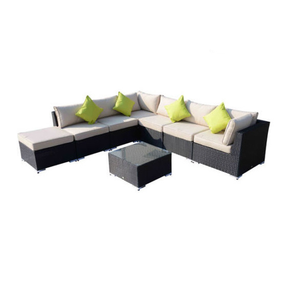 Deluxe Outdoor Patio PE Rattan Wicker 7 seater sectional Sofa Lounge Furniture Set