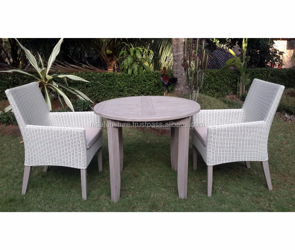 Teak Round dining table and  synthetic rattan 2 chairs outdoor garden sets Patio furniture