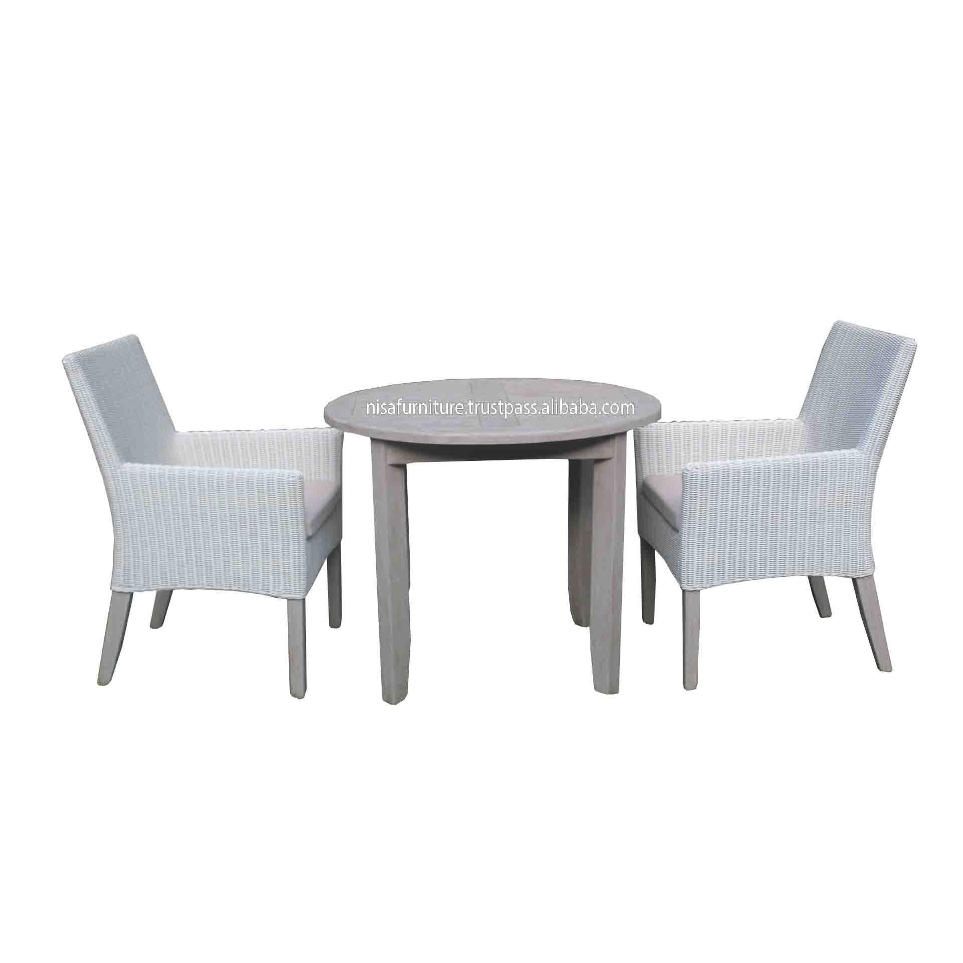 Teak Round dining table and  synthetic rattan 2 chairs outdoor garden sets Patio furniture