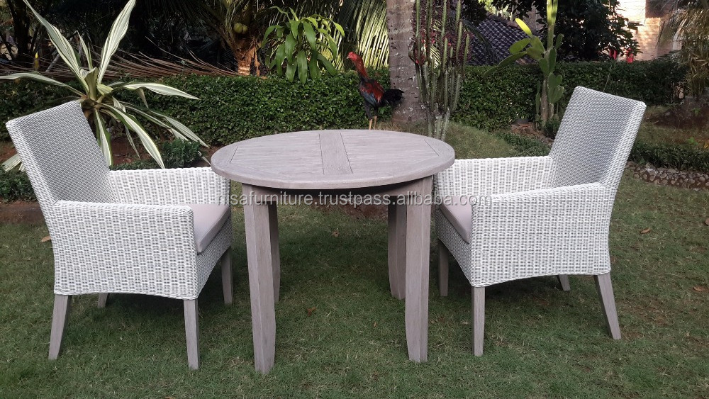 Teak Round dining table and  synthetic rattan 2 chairs outdoor garden sets Patio furniture