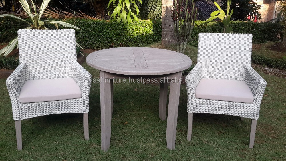 Teak Round dining table and  synthetic rattan 2 chairs outdoor garden sets Patio furniture