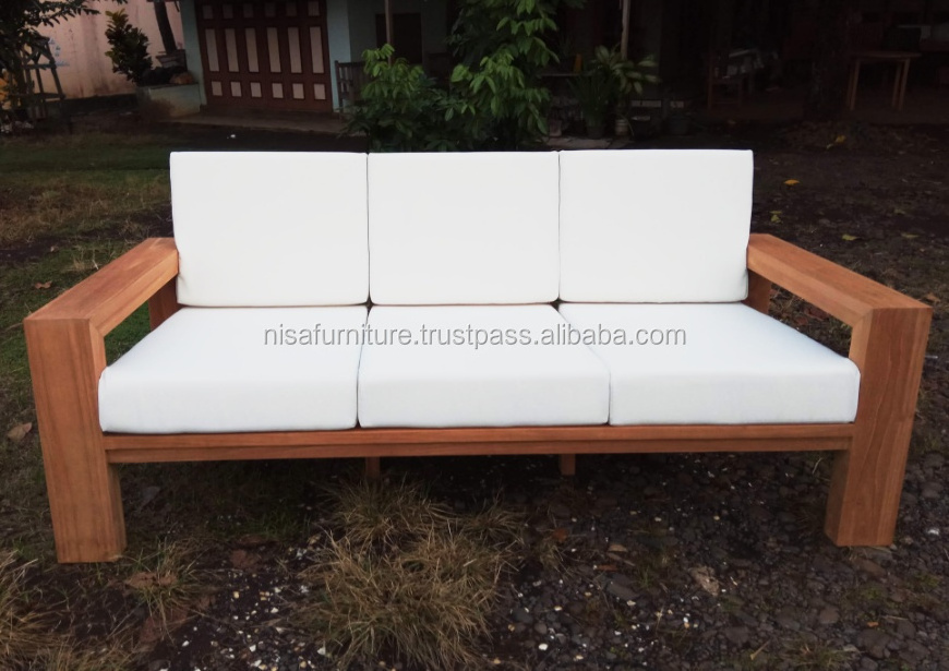 Teak wood Garden Cushion Outdoor Lounge Sofa Indonesia 3 deep seater waterproof Patio Furniture