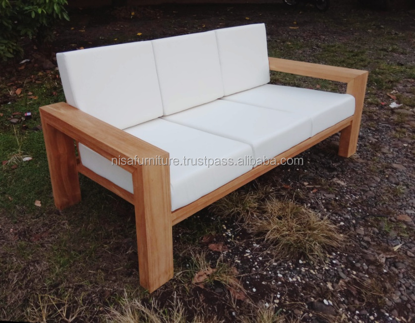 Teak wood Garden Cushion Outdoor Lounge Sofa Indonesia 3 deep seater waterproof Patio Furniture