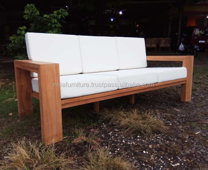 Teak wood Garden Cushion Outdoor Lounge Sofa Indonesia 3 deep seater waterproof Patio Furniture