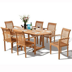 Teak wood price Oval Double Extension Table with 6 Stacking Chairs furniture outdoor dining table set otherhomefurniture