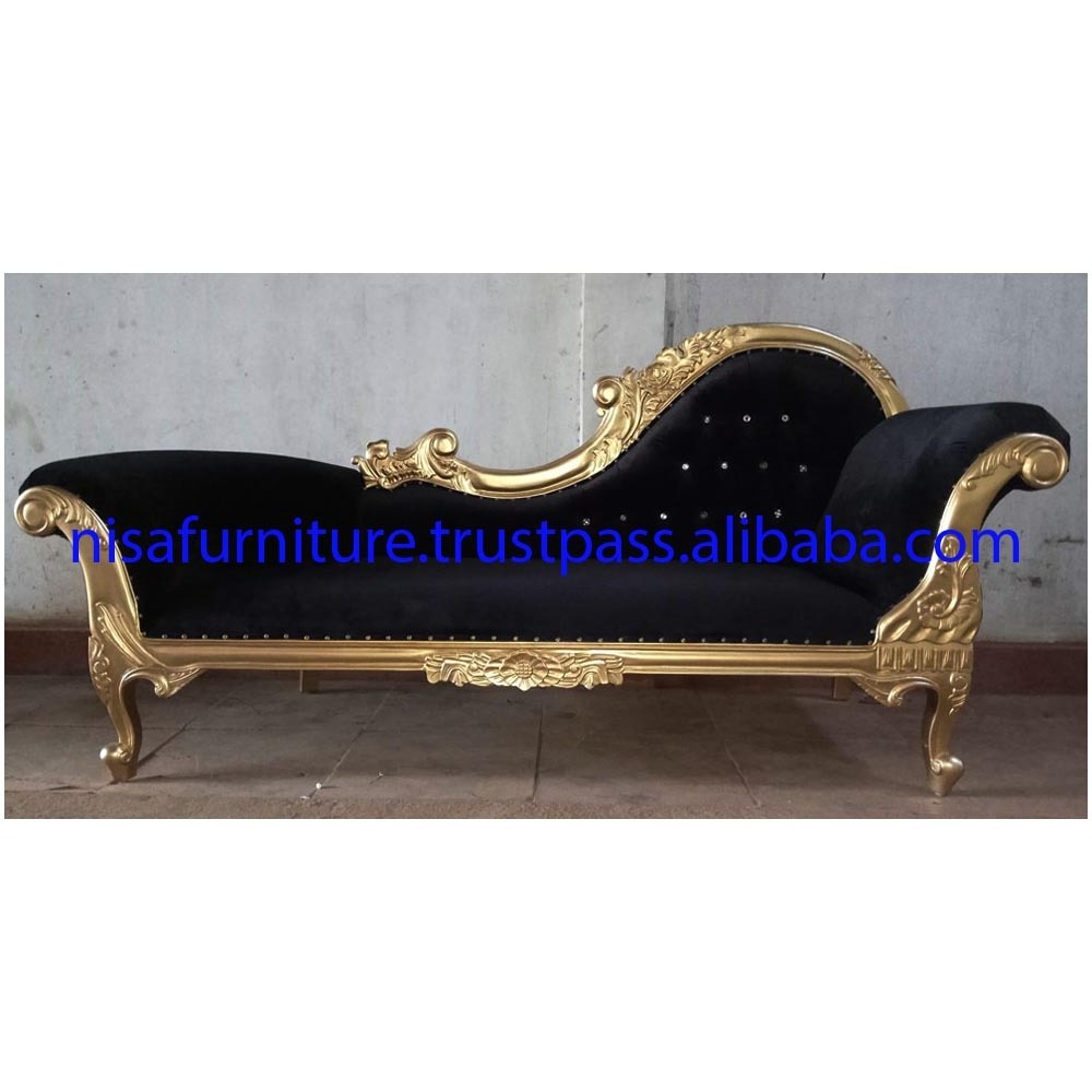 French Wedding Black Velvet Antique Chaise Lounge Sofa Furniture living room chairs