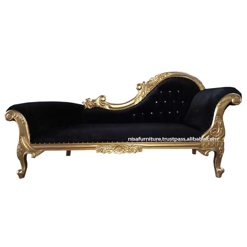 French Wedding Black Velvet Antique Chaise Lounge Sofa Furniture living room chairs