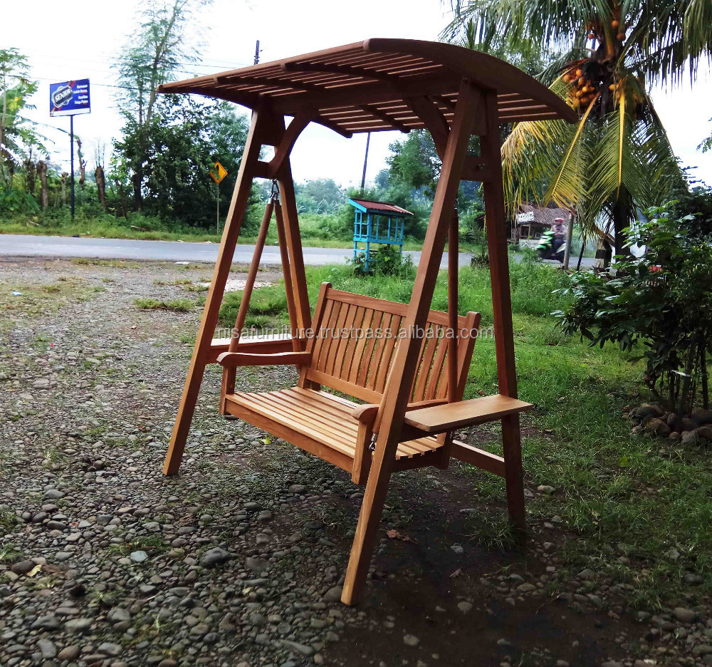 Patio Garden Outdoor Bali Teak Wood Carved Swing Patio  Bench Chair Jepara Furniture