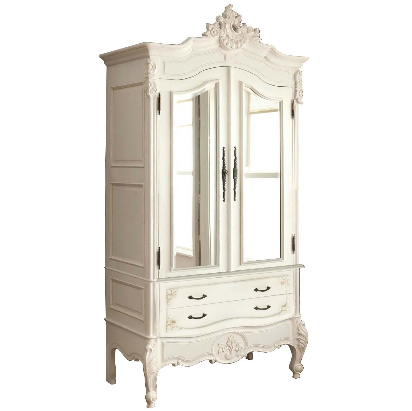 French armoire wardrobes white color two doors Wooden carved closets