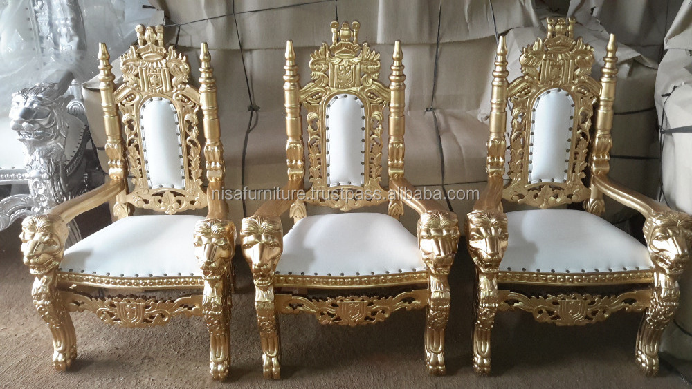 Kids baby mini king lion throne chairs white gold living room chairs