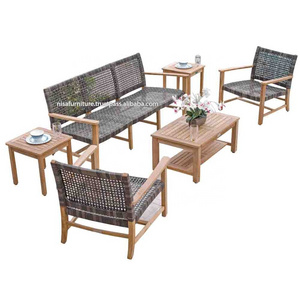 Outdoor furniture Sofa Wicker synthetic rattan with Teak wood designs garden sets