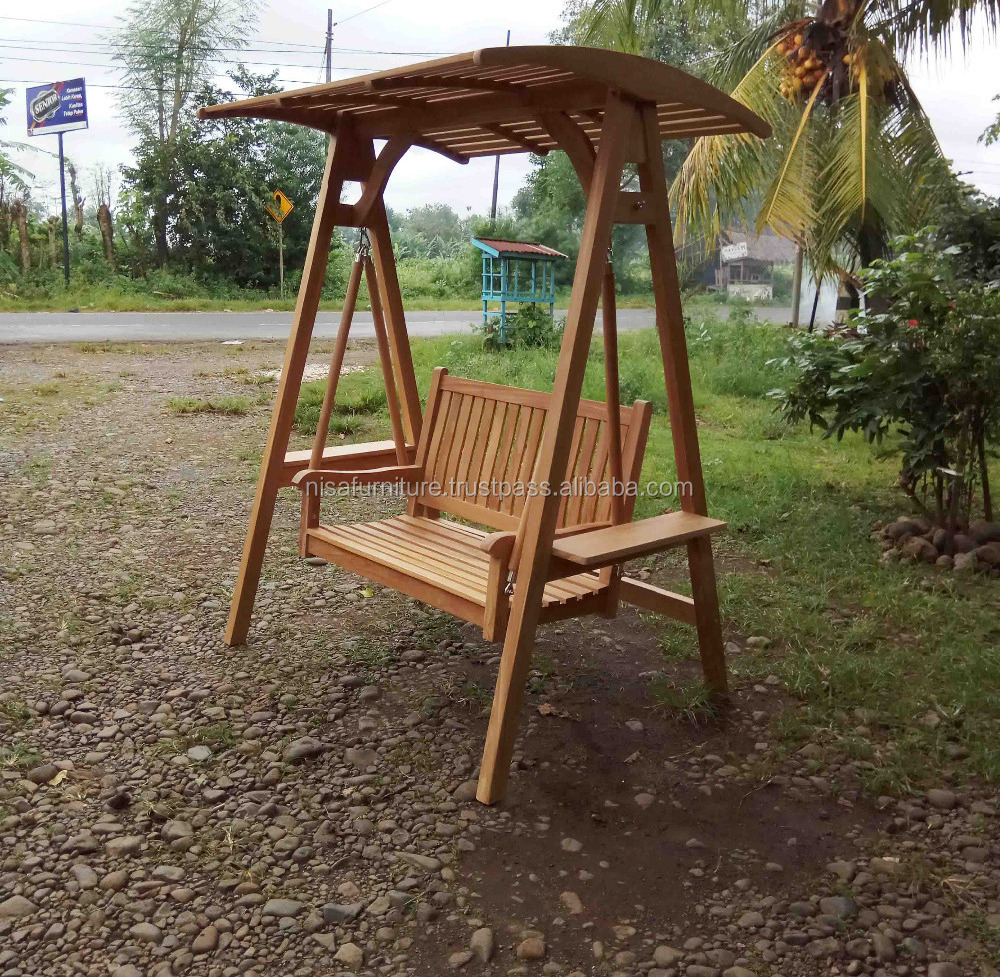 Patio Garden Outdoor Bali Teak Wood Carved Swing Patio  Bench Chair Jepara Furniture