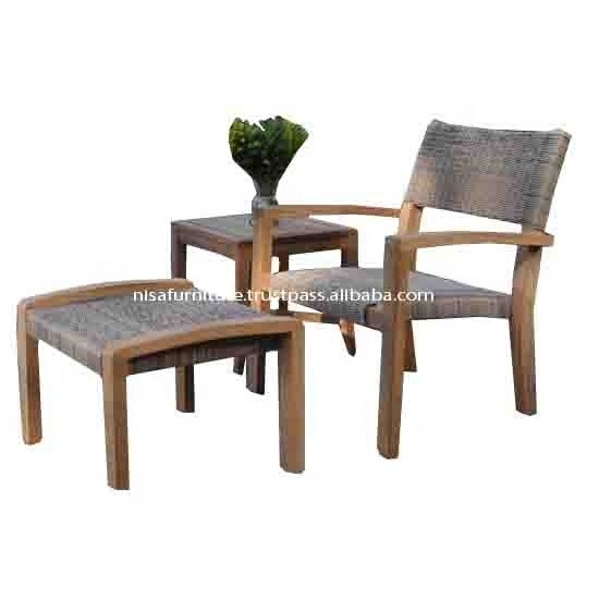 Lounge Rattan Outdoor Wicker Chair with stools ottomans Teak Patio Furniture