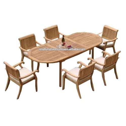 Luxurious Teak Oval Dining Table and 6 Stacking Chairs Garden sets Outdoor Furniture