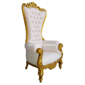 Wooden White king Throne chairs High Back Luxury White Cream Synthetic leather living room chairs