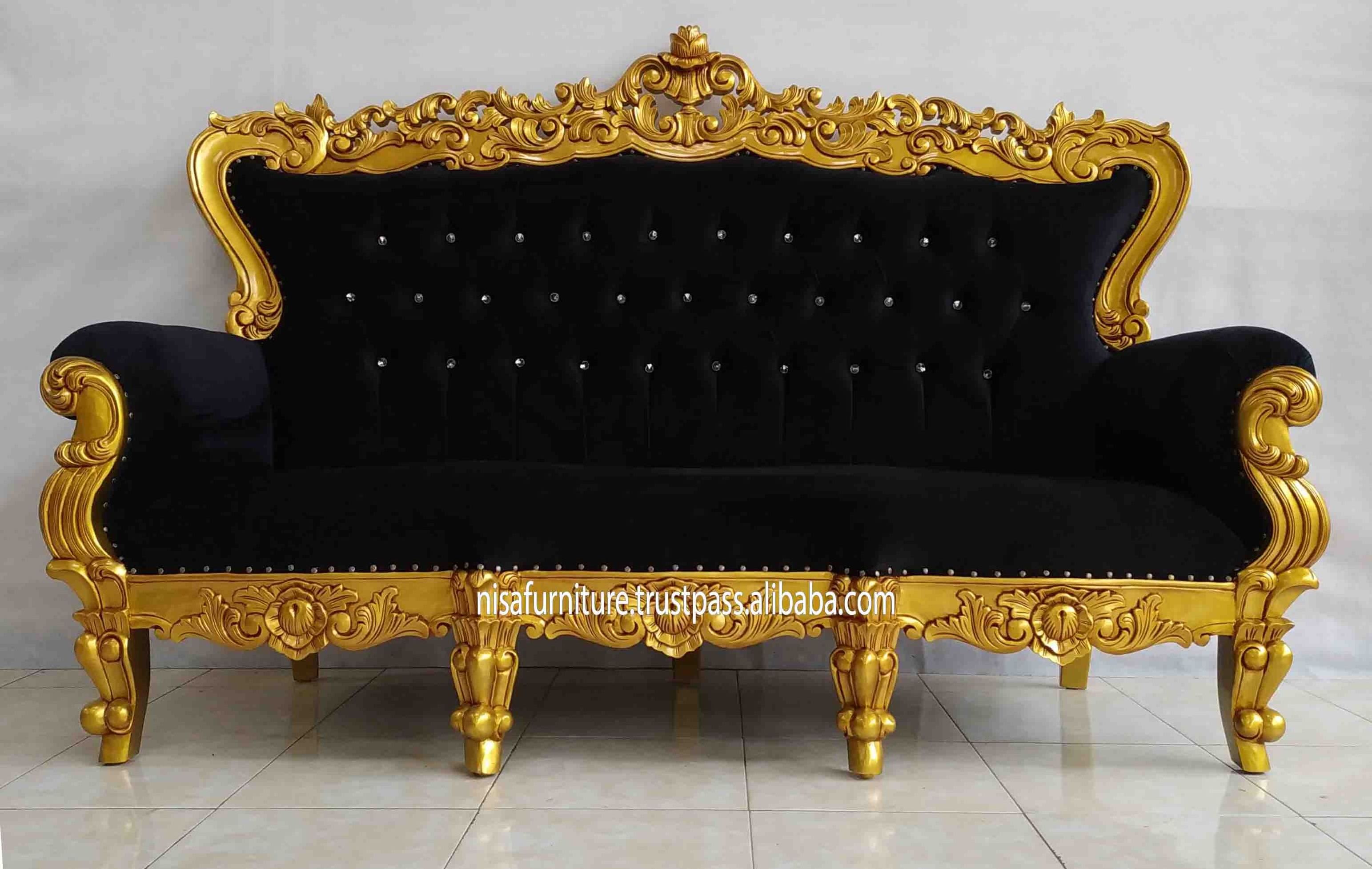 Gold Black Velvet French Rococo Baroque Living Room Sofas(old)