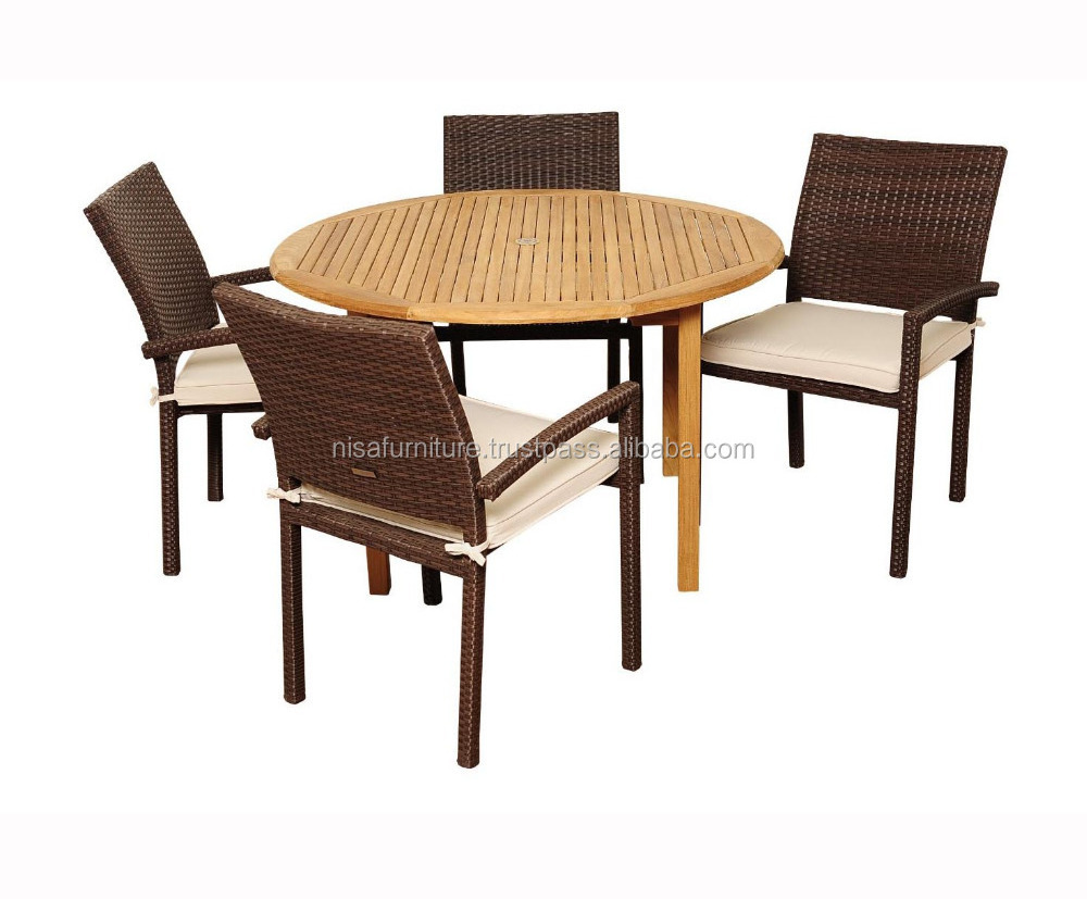 Outdoor Garden sets Resin Wicker Rattan Patio teak wood dining chairs and tables Furniture