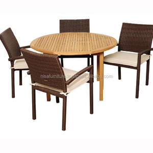 Outdoor Garden sets Resin Wicker Rattan Patio teak wood dining chairs and tables Furniture