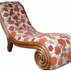 French Coaster Chaise Lounge with Fabric and Solid Teak Wood