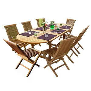 Teak Wood Indonesia 8 Folding Dining Chairs and Table Set Outdoor Garden Furniture