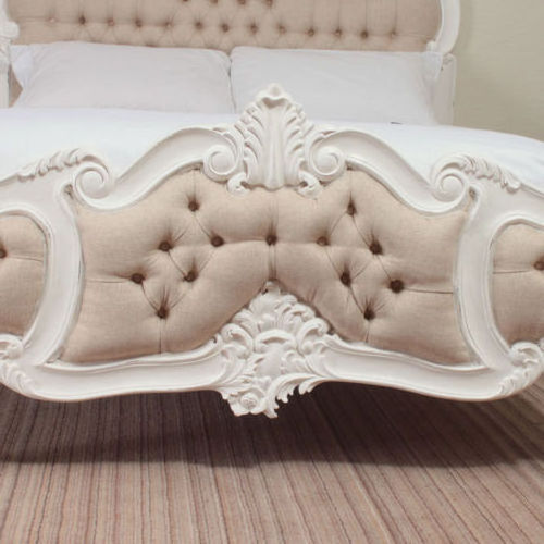 French Style White up-holstered carved wooden rococo beds frame for bedroom furniture