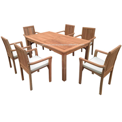 Stacking Chair Vertical Slats Rectangular Teak dining chairs and table Outdoor Patio Garden Sets Furniture