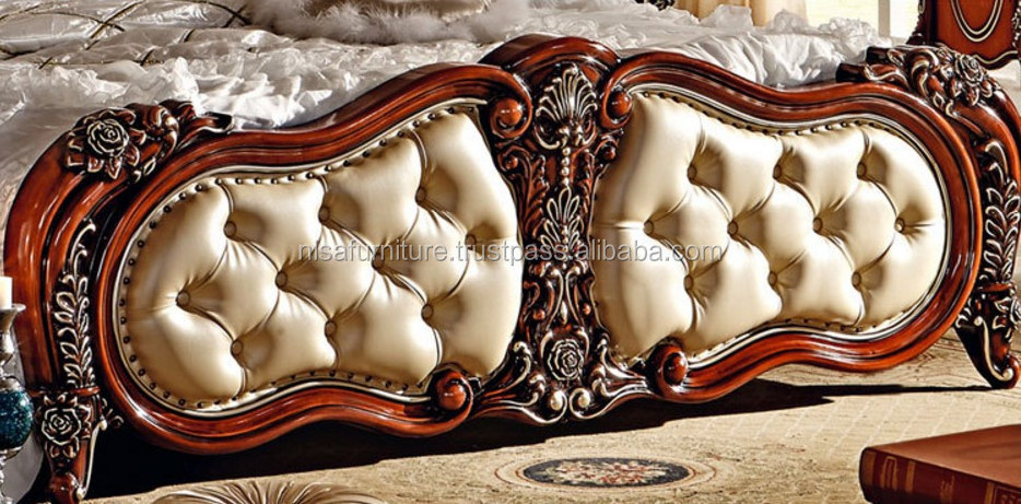 Italian carved wooden beds royal furniture antique bedroom Indonesia solid mahogany furniture set