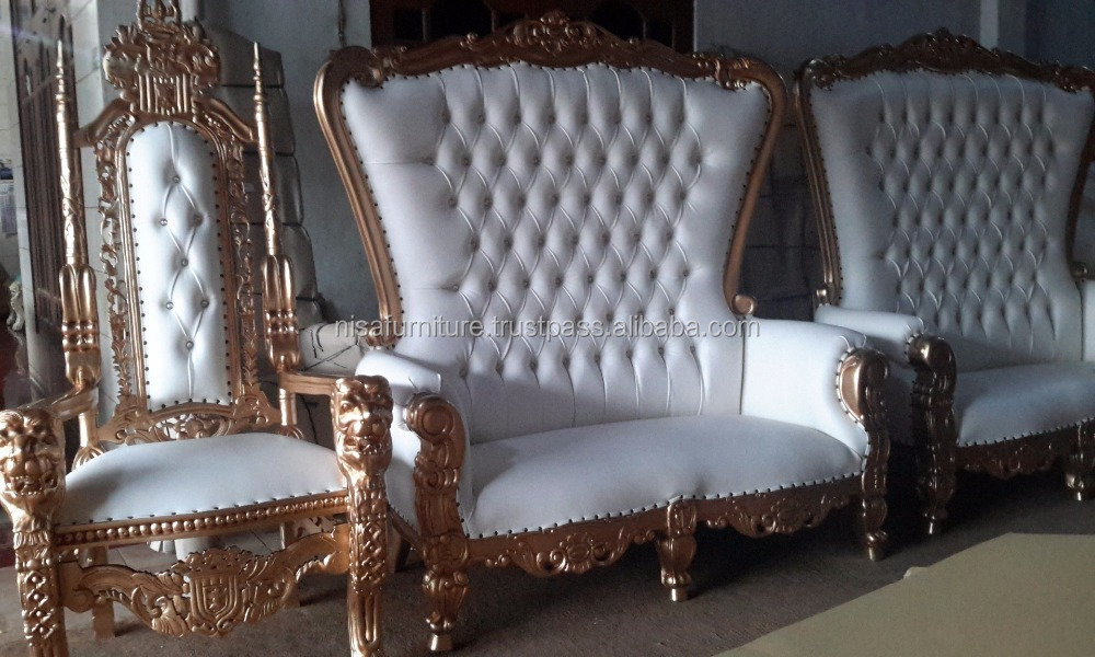 French Upholstery Synthetic Leather King Double Throne Gold baroque living room Chairs sofas(old)