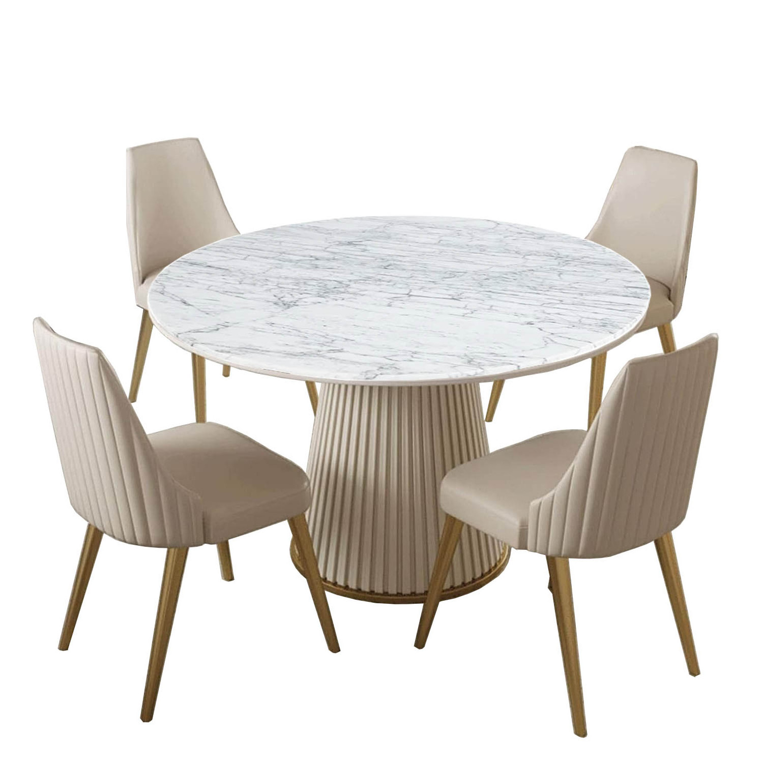 Wholesale Solid Wood Round Top Marble Dining Tables Set and 4 Seater Modern Chairs