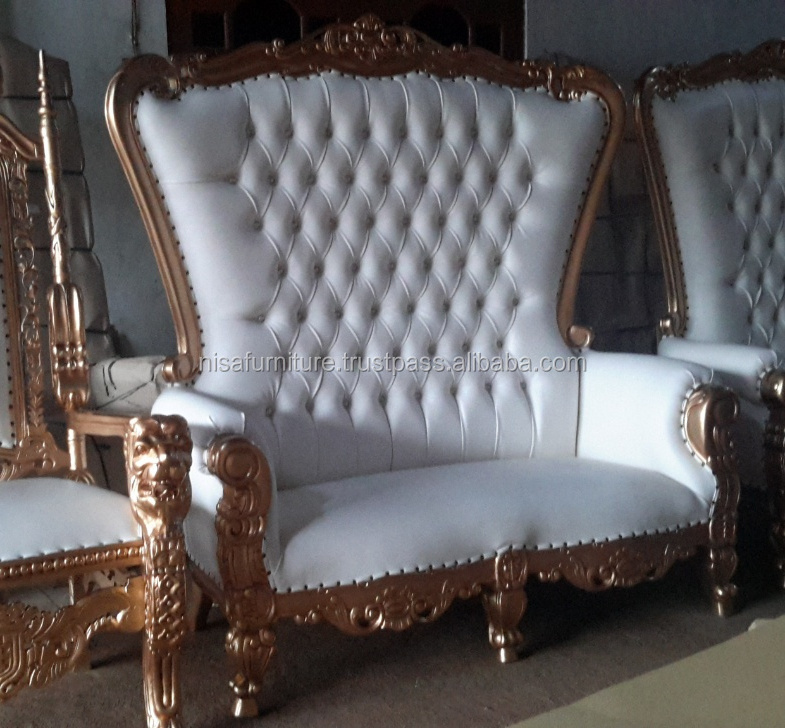 French Upholstery Synthetic Leather King Double Throne Gold baroque living room Chairs sofas(old)