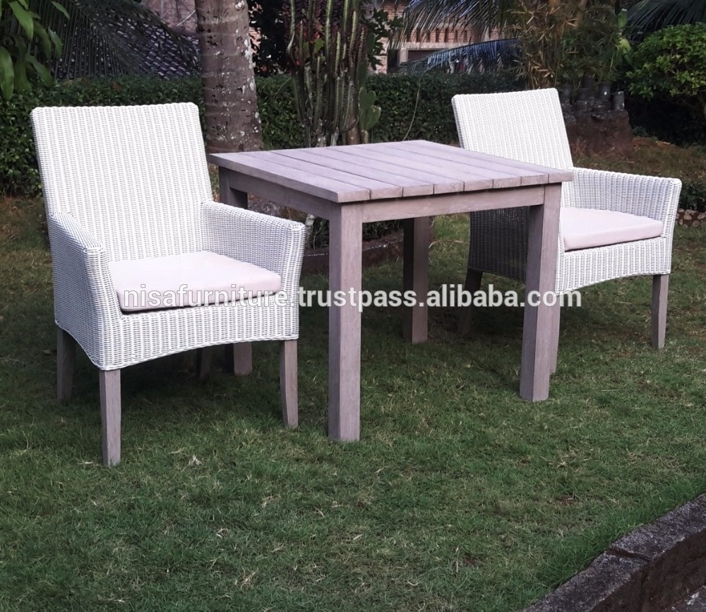 Garden Teak Dining Table set and 2 Chairs synthetic rattan material outdoor Indonesia furniture