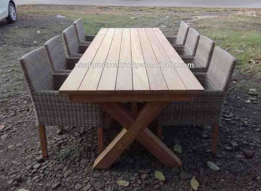 Garden Outdoor Teak Dining Table Set Synthetic Rattan Wicker Material Furniture